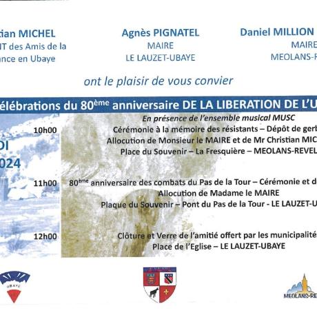 80 EME ANNIVERSAIRE DE LA LIBERATION DE L'UBAYE