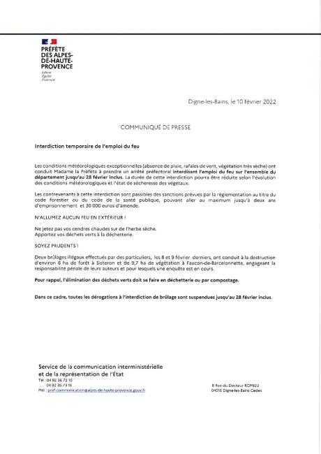 COMMUNIQUE DE PRESSE