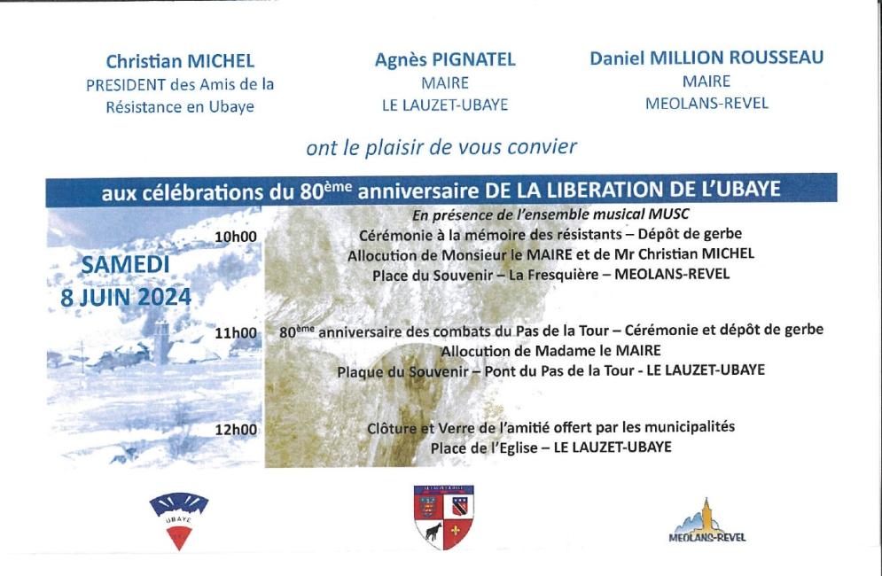80 EME ANNIVERSAIRE DE LA LIBERATION DE L'UBAYE